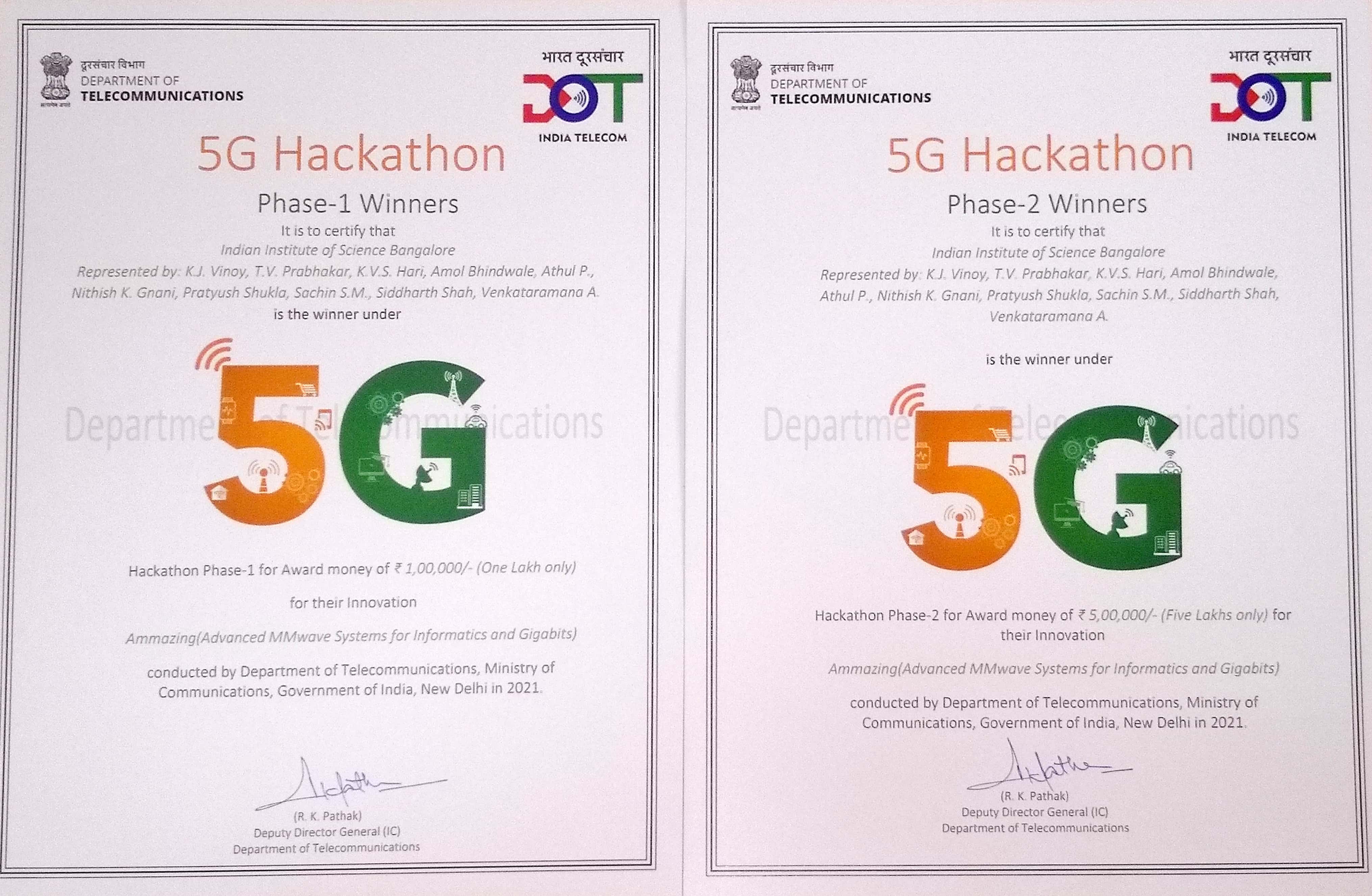 Winners of 5G Hackathon by Government of India